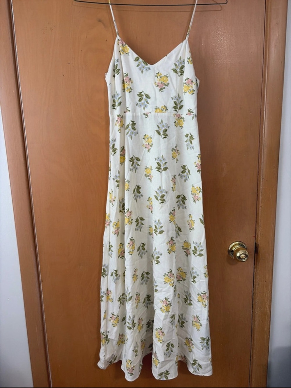 Zara White Midi Slip Dress with Yellow Floral Print